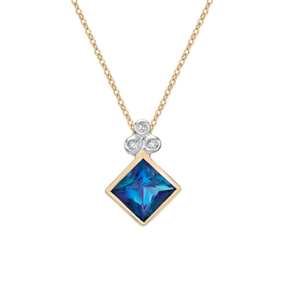10K Yellow Gold Created Alexandrite and Diamond Necklace