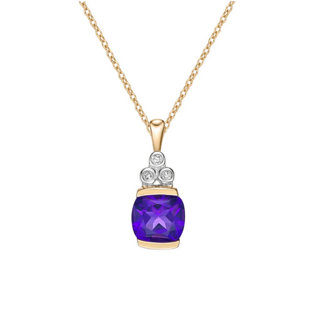 10K Yellow Gold 0.80cttw Amethyst & 0.015cttw Diamond Pendant, 18"