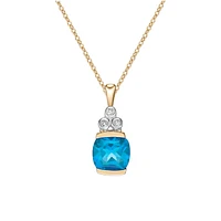 10K Yellow Gold Swiss Blue Topaz and Diamond Pendant, 18"