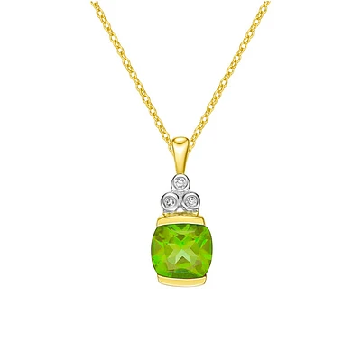 10K Yellow Gold Half channel-set Peridot Pendant with Diamond accent