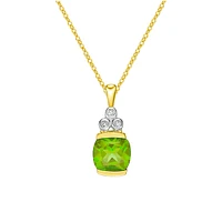 10K Yellow Gold Half channel-set Peridot Pendant with Diamond accent