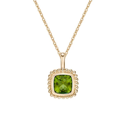 10K Yellow Gold 5mm Cushion Cut Peridot Pendant - 18 Inches