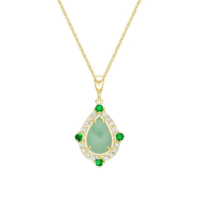 10K Yellow Gold Prong-set Jadeite Pendant with Emeralds & Diamonds