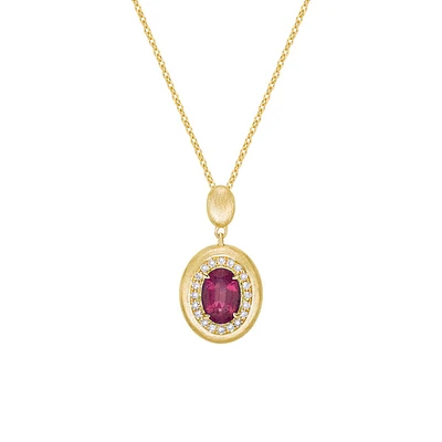 14K Yellow Gold Brushed Ruby & Diamond pendant