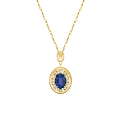 14K Yellow Gold Brushed Sapphire & Diamond pendant