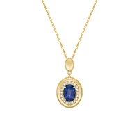 14K Yellow Gold Brushed Sapphire & Diamond pendant