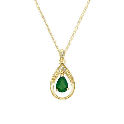 10K Yellow Gold Emerald pendant with diamond accent