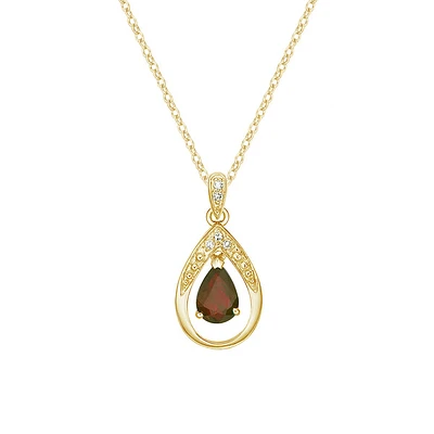 10K Yellow Gold Garnet & diamond pendant with chain