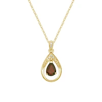 10K Yellow Gold Garnet & diamond pendant with chain