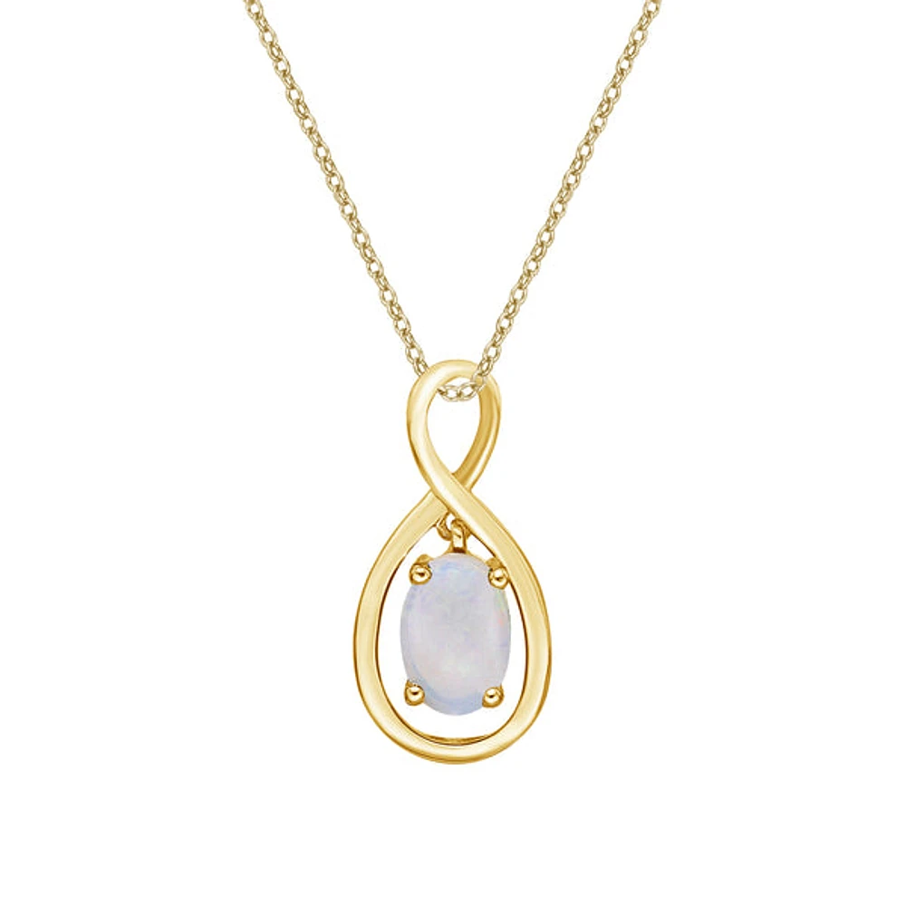 10K Yellow Gold Infinity White Opal Pendant with chain