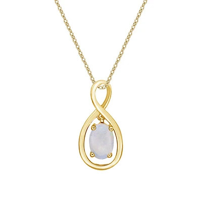 10K Yellow Gold Infinity White Opal Pendant with chain