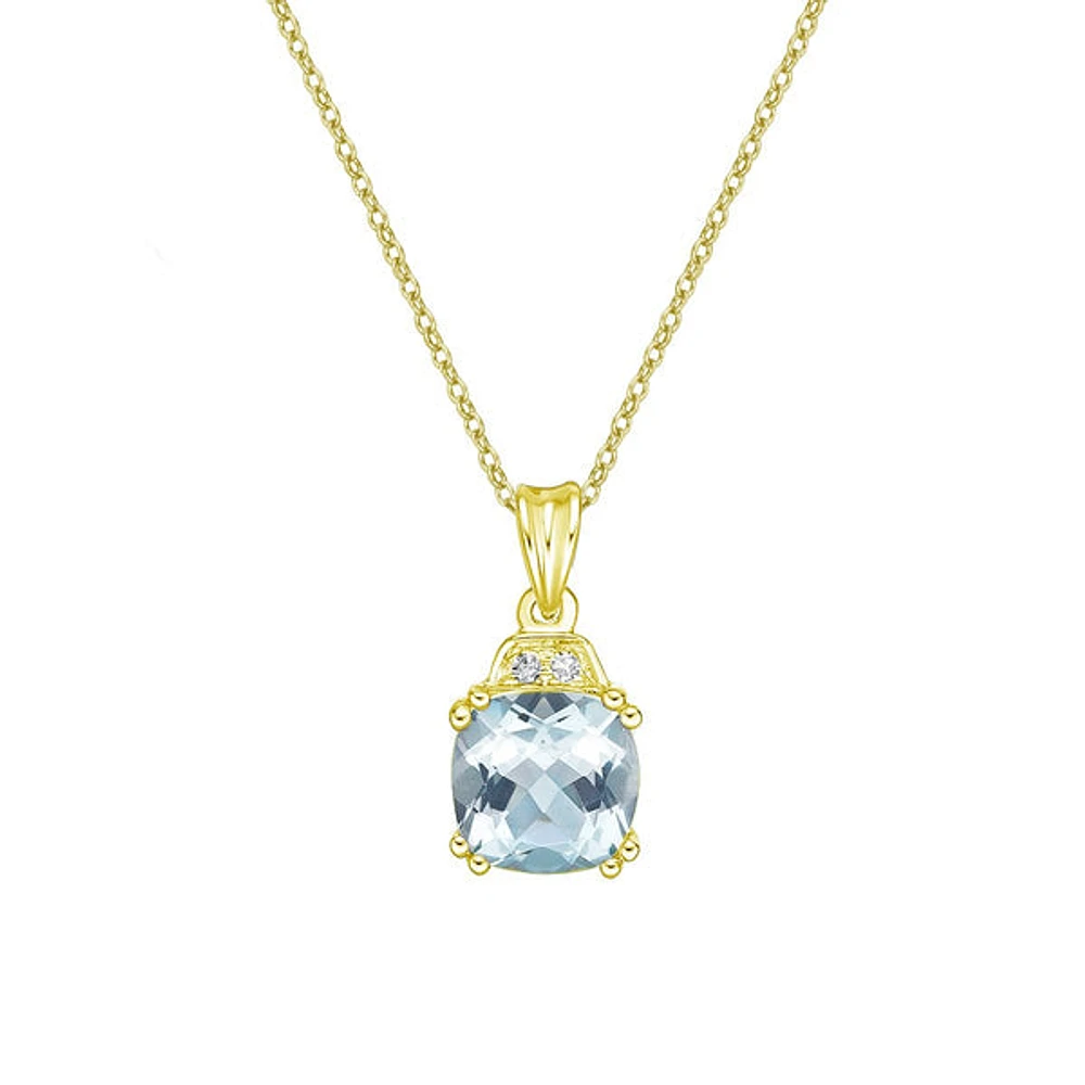10K Yellow Gold Prong-set Aquamarine pendant with diamond accent