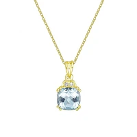 10K Yellow Gold Prong-set Aquamarine pendant with diamond accent