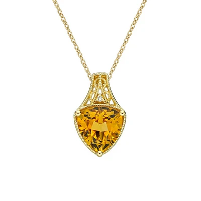 10K Gold Prong-set Citrine pendant with diamond accent
