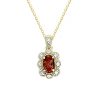 10K Yellow Gold Garnet pendant with diamond halo