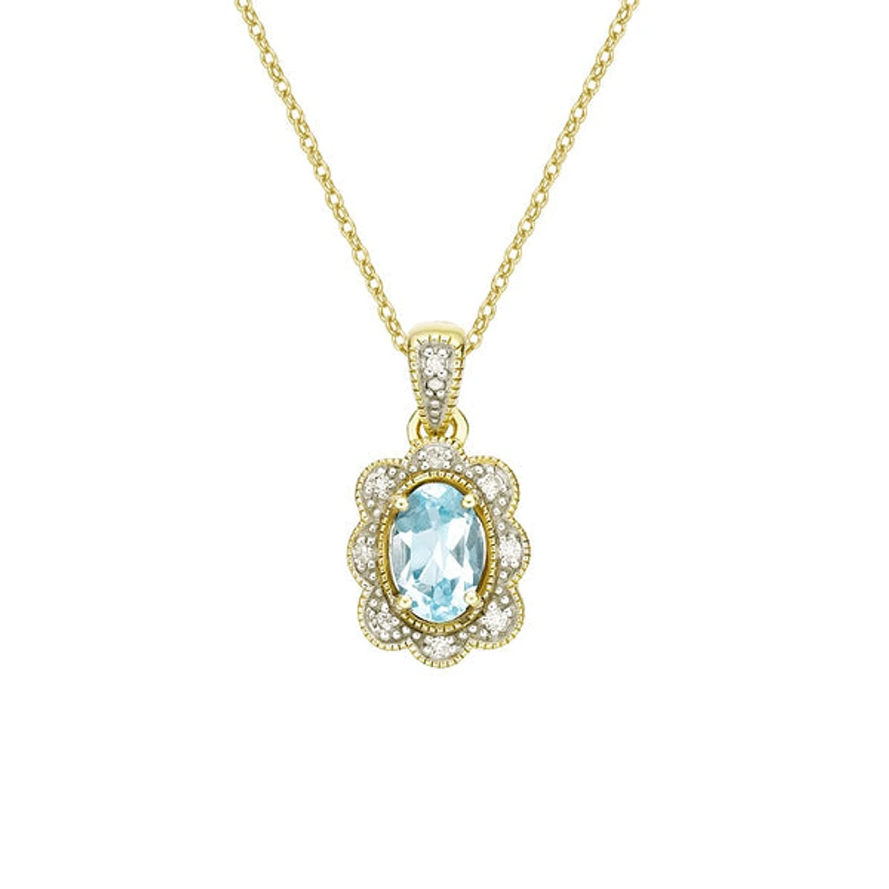 10K Yellow Gold Aquamarine pendant with diamond halo