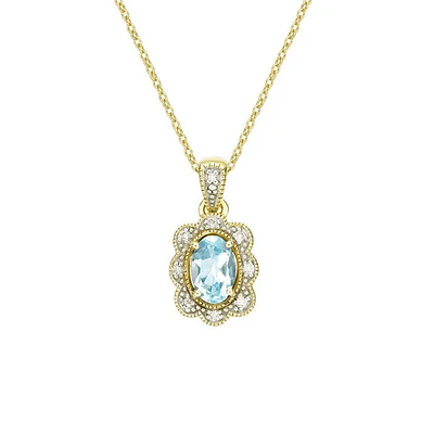 10K Yellow Gold Aquamarine pendant with diamond halo