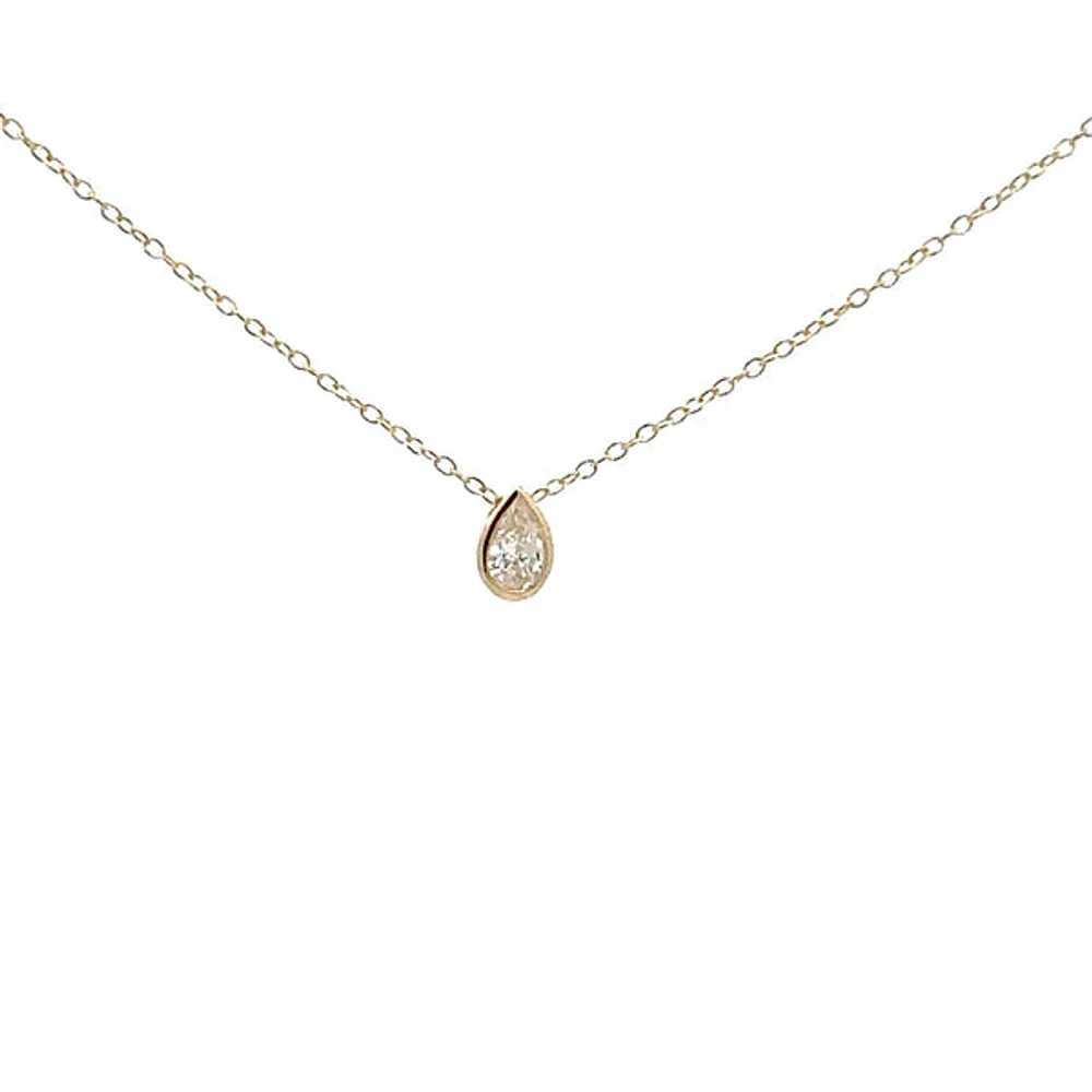 10K Lab Grown Diamond Bezel Set Necklace - Gold / Pear