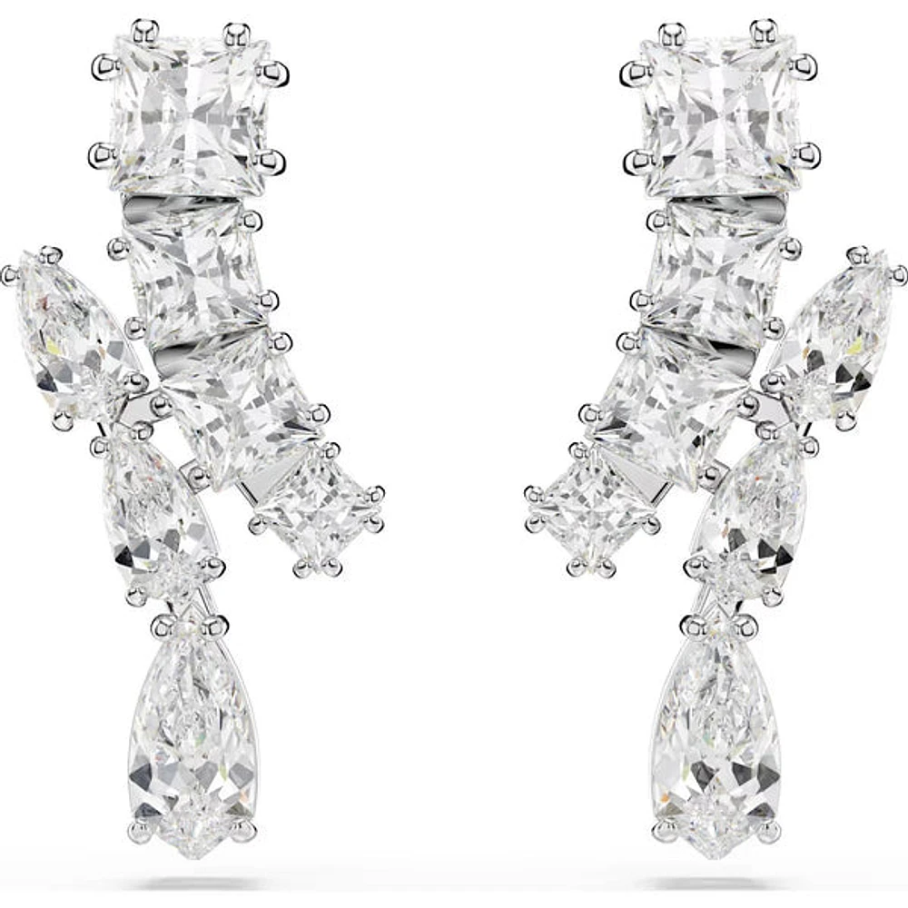 Swarovski - Matrix drop earrings, Mixed cuts, White, Rhodium plated - 5700418