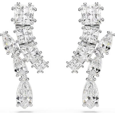 Swarovski - Matrix drop earrings, Mixed cuts, White, Rhodium plated - 5700418