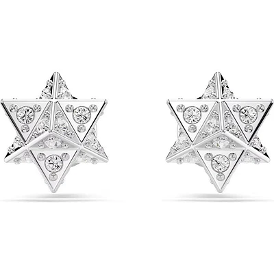 Swarovski - Dextera stud earrings, Round cut, Star, White, Rhodium plated - 5700322