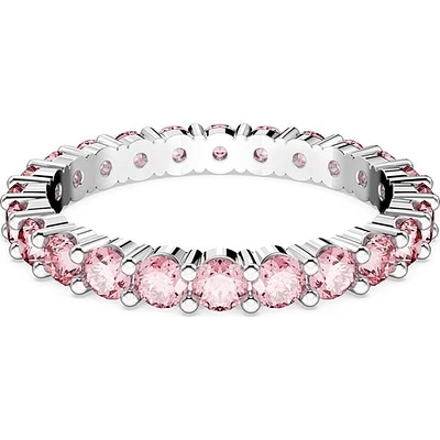 Swarovski Matrix ring, Round cut, Pink, Rhodium plated - 5658853