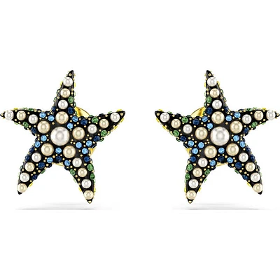 Swarovski - Idyllia stud earrings, Crystal pearl, Starfish, Small, Multicolored, Gold-tone plated - 5684162