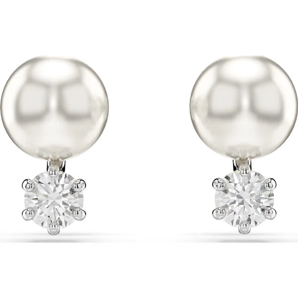 Swarovski - Matrix stud earrings, Crystal pearl, Round cut, White, Rhodium plated - 5694225/5701604 (SS)