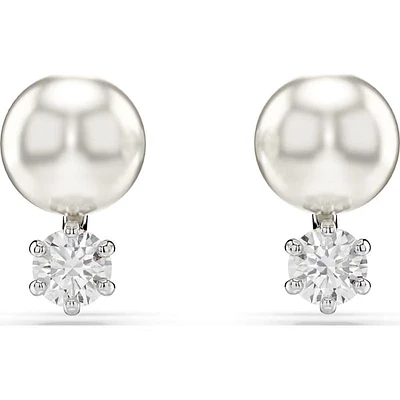 Swarovski - Matrix stud earrings, Crystal pearl, Round cut, White, Rhodium plated - 5694225/5701604 (SS)