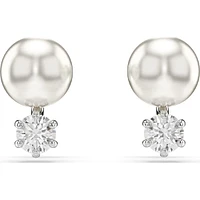 Swarovski - Matrix stud earrings, Crystal pearl, Round cut, White, Rhodium plated - 5694225/5701604 (SS)