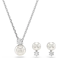 Swarovski - Matrix set, Crystal pearl, Round cut, White, Rhodium plated - 5689624