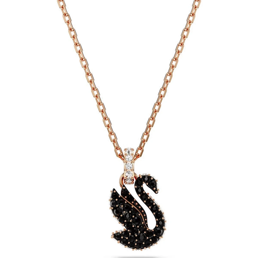 Swarovski - Iconic Swan pendant, Swan, Small, Black, Rose gold-tone plated - 5678046