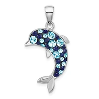 Sterling Silver Rhodium-plated Polished Crystal Dolphin Pendant