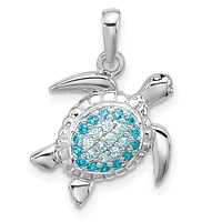 Sterling Silver Rhodium-plated Polished CZ Turtle Pendant