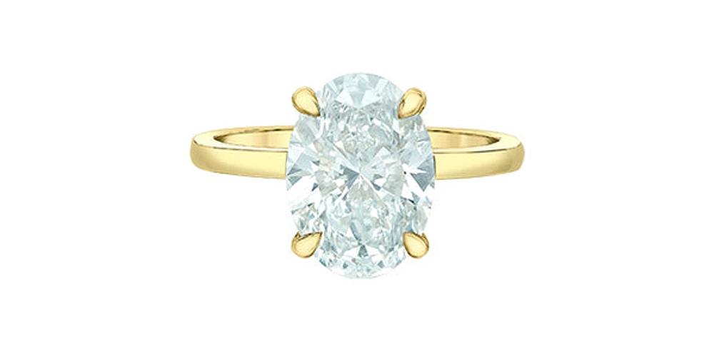 14K Yellow Gold 3.09Cttw Lab Grown Oval Cut Diamond Engagement Ring With Hidden Halo - / White