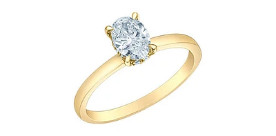 14K Yellow Gold 1.05Cttw Lab Grown Oval Cut Diamond Engagement Ring With Hidden Halo - / White