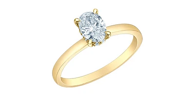 14K Yellow Gold 0.75Cttw Lab Grown Oval Cut Diamond Engagement Ring With Hidden Halo - / White