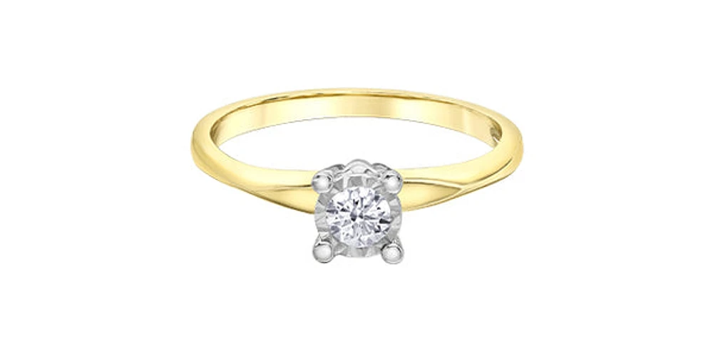 10K Yellow Gold 0.18Cttw Round Cut Illusion Set Diamond Engagement Ring - / White