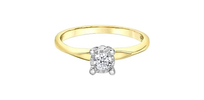 10K Yellow Gold 0.18Cttw Round Cut Illusion Set Diamond Engagement Ring - / White