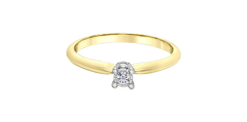 10K Yellow Gold 0.05Cttw Round Cut Illusion Set Diamond Engagement Ring - / White