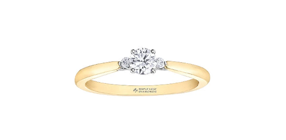 14K Yellow Gold 0.50cttw Round Brilliant Cut Canadian Diamond 3 Stone Engagement Ring