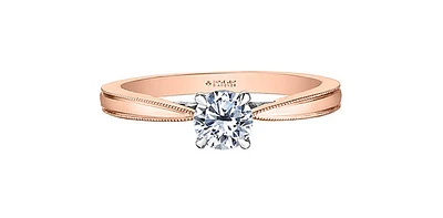18K Rose Gold 0.55cttw Round Brilliant Cut Canadian Diamond Engagement Ring - / White