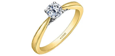 18K Yellow Gold 1.05cttw Round Brilliant Cut Canadian Diamond Engagement Ring - / White