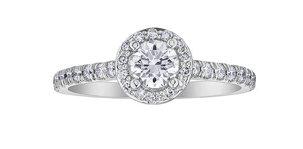 18K White Gold and Palladium 1.00cttw Canadian Diamond Halo Engagement Ring