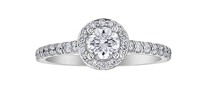 18K White Gold and Palladium 1.00cttw Canadian Diamond Halo Engagement Ring