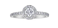18K White Gold and Palladium 1.00cttw Canadian Diamond Halo Engagement Ring