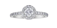 18K White Gold and Palladium 0.75cttw Canadian Diamond Halo Engagement Ring