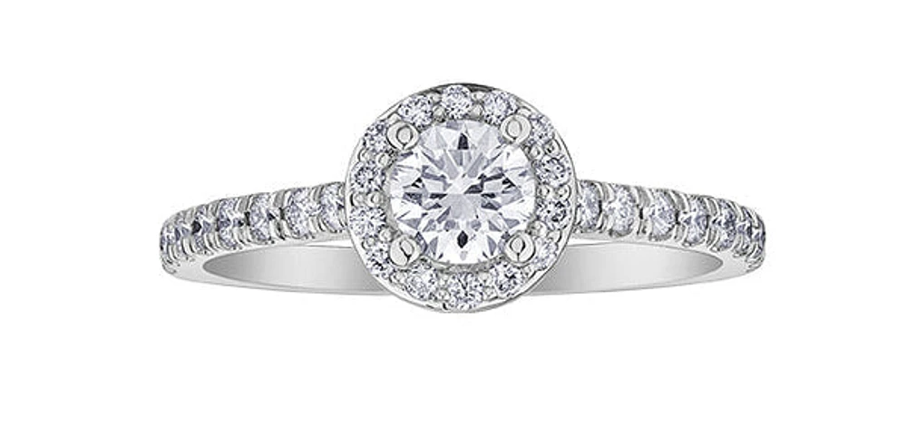 18K White Gold and Palladium 1.25cttw Canadian Diamond Halo Engagement Ring