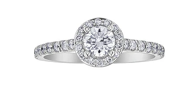 18K White Gold and Palladium 1.25cttw Canadian Diamond Halo Engagement Ring