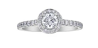 18K White Gold and Palladium 1.25cttw Canadian Diamond Halo Engagement Ring